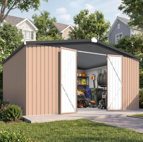 Miniatura 39 de AECOJOY Cobertizo de almacenamiento de metal para exteriores de 3 x 5 pies, cobertizo de herramientas de jardín resistente con puerta de gran