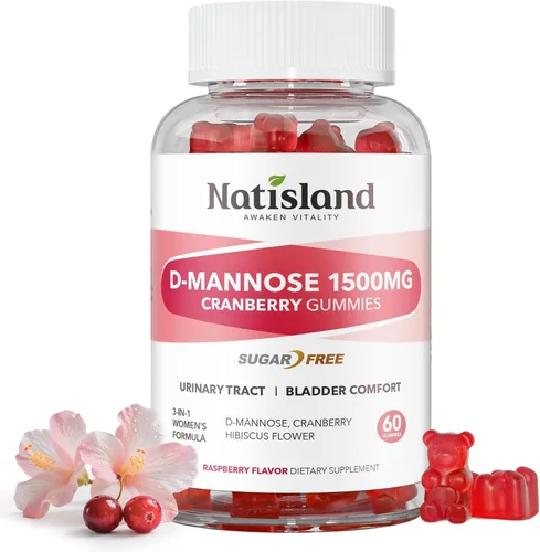 D Manosa con gomitas de arándano, suplementos de D-manosa de 1500 mg para mujeres, con hibisco para la salud del tracto urinario, vejiga, soporte