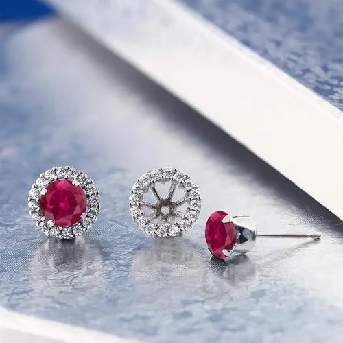 Miniatura 3 de Gem Stone King Aretes de plata de ley 925 con diseño de rubí rojo para mujer (2.00 quilates, redondo de 0.236 in), Metal Gema, Rubí sintético