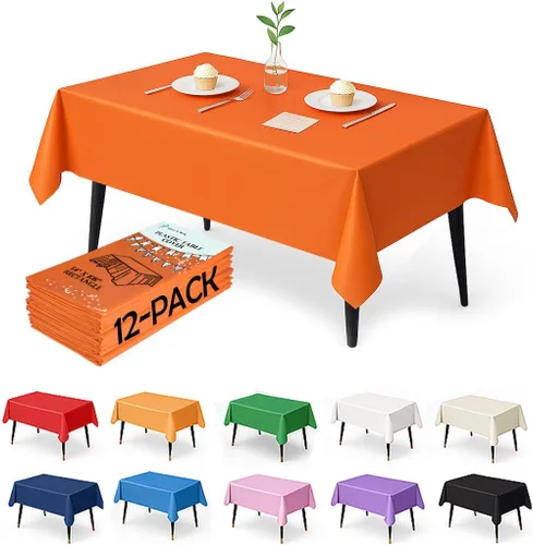 Miniatura 21 de Paquete de 12 manteles de plástico negro – Cubiertas de mesa desechables de 54 x 108 pulgadas para mesas rectangulares, resistentes y resistentes al