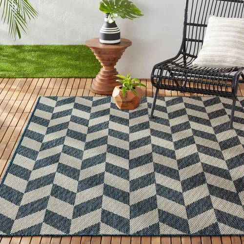 Miniatura 16 de Nicole Miller New York Patio Country Calla - Alfombra contemporánea de espiga para pasillo de interiores y exteriores, azul/gris, 1 pie y 9 pulgadas