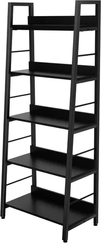 BATHWA Estantería para libros de 5 niveles, estantería industrial de madera abierta y metal, estante de escalera de madera de 59 pulgadas de alto y