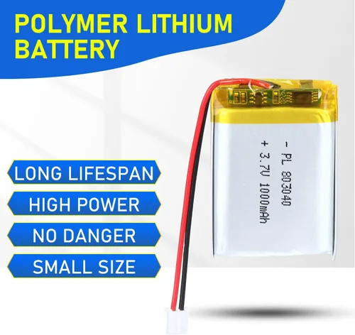 Miniatura 5 de 803040 Batería Lipo 3.7V 1000mAh 803040 Paquete de Batería de Polímero de Litio Recargable con Conector JST PH2.0mm para Dispositivo Electrónico