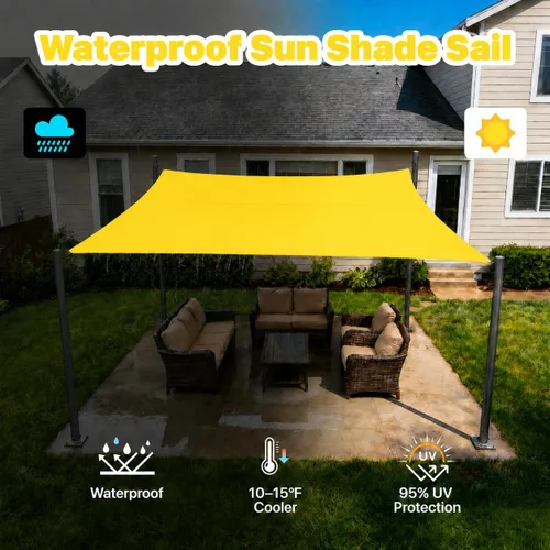 Miniatura 3 de ColourTree Toldo de Sombra Solar de 10' x 20' Tamaño Personalizado Amarillo TADS9.5 Cuadrado Impermeable UPF50 Toldo Parasol Refugio, 95% Bloqueo UV