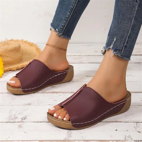Miniatura 6 de Sandalias ortopédicas para mujer, plataforma elegante, sandalias ortopédicas cómodas con soporte de arco sin cordones, planas, suaves, modernas Rojo