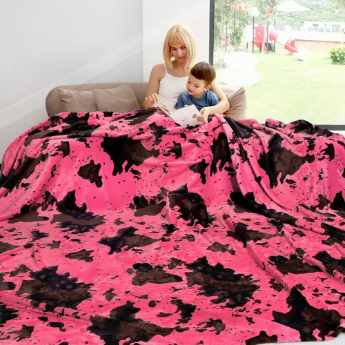 Miniatura 41 de Manta ligera de forro polar suave rosa, manta pequeña y cálida para cama Manta vaquera-rosa