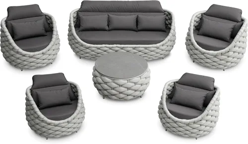 Miniatura 11 de Juego de muebles de patio de cuerda de 4 piezas: conjunto de sofás al aire libre de aluminio acolchado - sofá de conversación moderno ensamblado