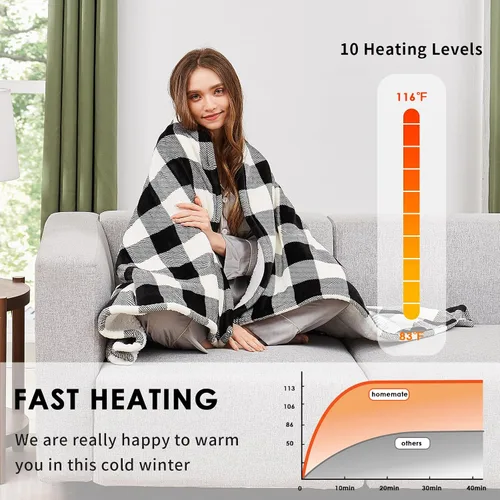 Miniatura 2 de Homemate - Manta eléctrica térmica de 50 x 60 pulgadas ultrasuave de franela, manta calefactora con 10 niveles de calor rápido, 8 horas de apagado