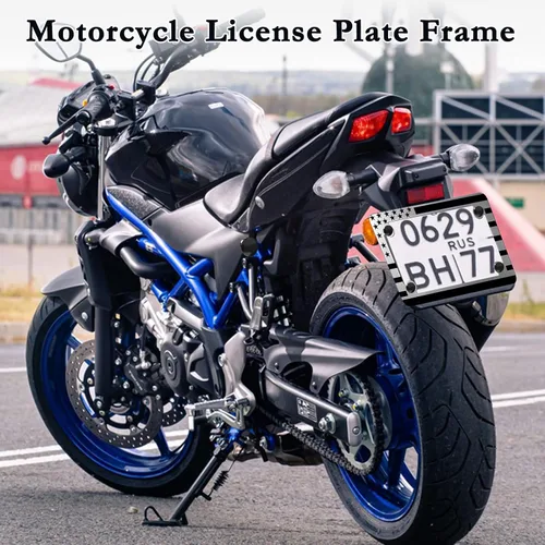 Miniatura 4 de Marco de placa de matrícula de bandera americana negra para motocicleta - 4 agujeros de acero inoxidable mate con franja patriótica, soporte