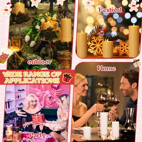 Miniatura 6 de Retisee 3 velas LED blancas grandes sin llama que funcionan con pilas con control remoto y temporizador, velas parpadeantes de cera real para Blanco