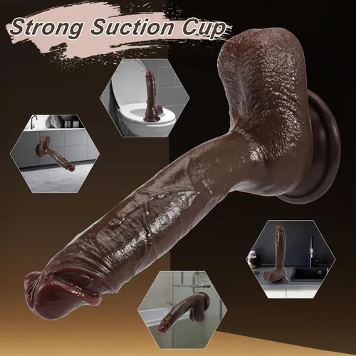 Miniatura 5 de Consolador realista para principiantes, consoladores negros de silicona suave de 8.4 pulgadas con fuerte ventosa para juego sin manos, pene anal