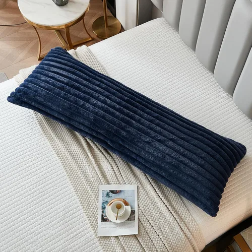 Miniatura 13 de Juego de 2 fundas de almohada para cama tamaño king, fundas de cojín rectangulares lumbares con diseño de rayas, forro de piel de conejo sintética