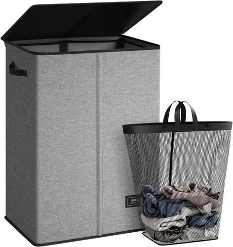 Miniatura 23 de SOLEDI - Canasta de lavandería con tapa de 100L, canasta de ropa plegable grande y alta, cesta de lavandería con bolsa removible fácil