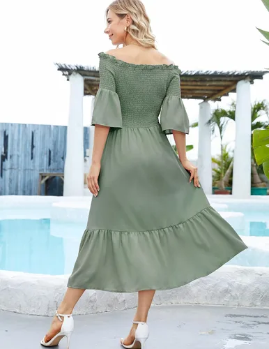 Miniatura 5 de DRESSTELLS Women Casual Dresses, Summer Smocked Maxi Dresses 2023 Trendy, Off Shoulder Boho Sundress