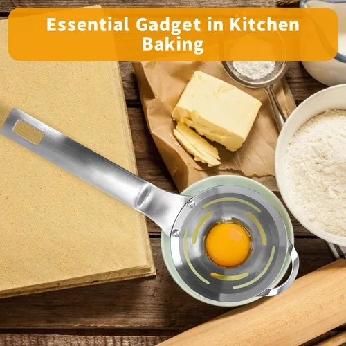 Miniatura 5 de Separador de huevos de acero inoxidable: filtro blanco de yema de huevo para huevos crudos, divisor de huevos de 6 agujeros con mango extendido