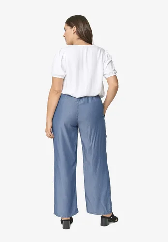 Miniatura 3 de Ellos Pantalones vaqueros de mezclilla con cintura elástica y pierna ancha para mujer