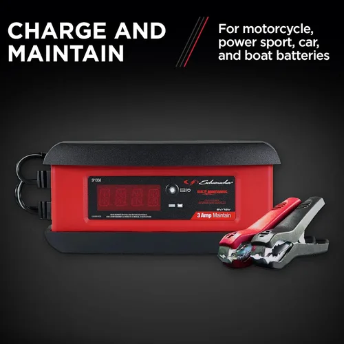 Miniatura 3 de Schumacher Electric 3A Cargador y Mantenedor de Batería para Auto, Solución 3-en-1, para Baterías de 6V/12V de Deportes de Potencia, Automotrices