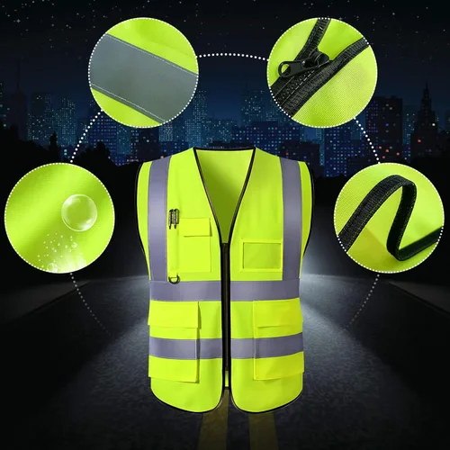 Miniatura 6 de Chaleco de seguridad personalizado para hombres con logotipo, chaleco de seguridad reflectante de alta visibilidad personalizable con bolsillos