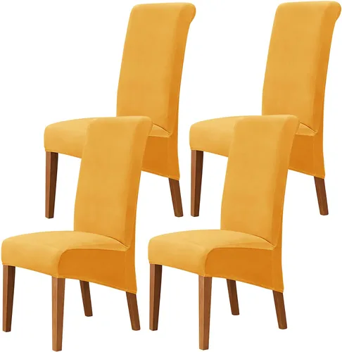 Miniatura 40 de Juego de 2 fundas de terciopelo para sillas de comedor, color beige, fundas elásticas para sillas de comedor y cocina, reutilizables, protector