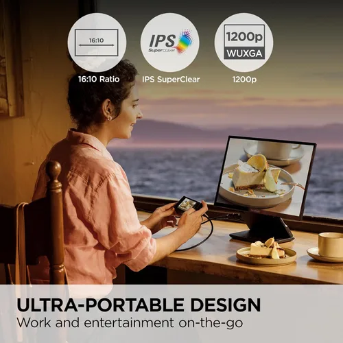 Miniatura 2 de ViewSonic VP1656 Monitor portátil IPS de 15.6 pulgadas 1200p con alimentación de 2 vías 40W USB C, validado por Pantone, calibrado de fábrica