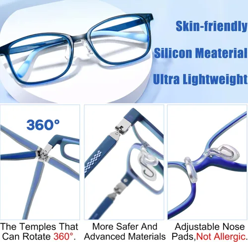 Miniatura 3 de 180° Hinges TR90 - Lentes de computadora para niños: Lentes de bloqueo de luz azul para niñas. Lentes de protección contra la radiación Verde