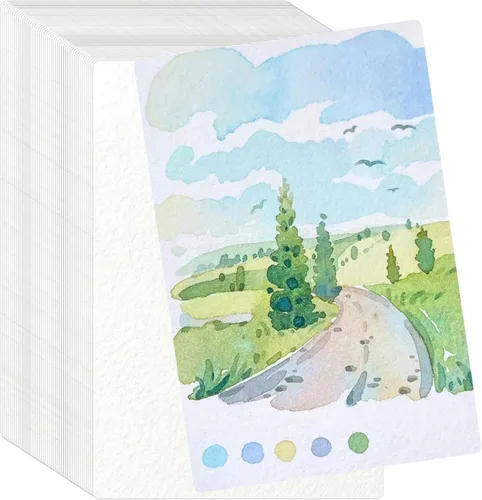 50 hojas de papel de acuarela a granel de 5 x 7 pulgadas, prensa en frío, papel grueso de algodón blanco para niños, estudiantes, artistas, pintura