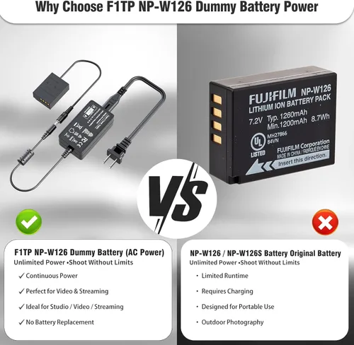 Miniatura 5 de NP W126S Batería ficticia CP-W126 Adaptador de corriente alterna compatible con Fujifilm X100VI X-M5 X-T50 X-T30 III X-E5 X Half X100V X-T3 X-Pro3