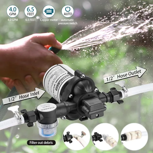 Miniatura 2 de Bomba de agua Wassermann para RV, bomba de presión de agua autocebante de 12 V para RV 4.0 GPM 45 PSI con interruptor de presión, para RV, náutica