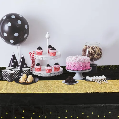 Miniatura 7 de 2 manteles de plástico rectangulares de lentejuelas para graduación y 6 pompones para cumpleaños, bodas, aniversarios, fiestas, decoración de mesa