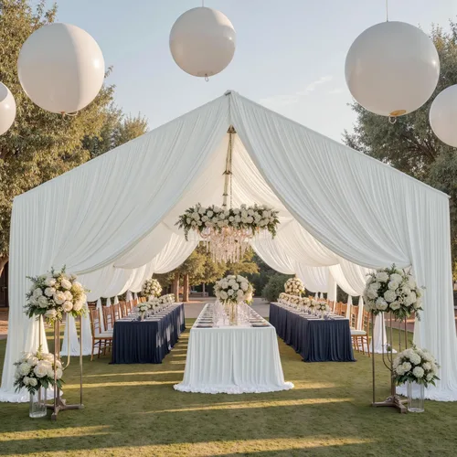 Miniatura 25 de Cortina de techo beige de 10 x 40 pies para fiestas de boda – 2 paneles sin arrugas de 40 pies de largo cortinas drapeadas para bodas, cumpleaños
