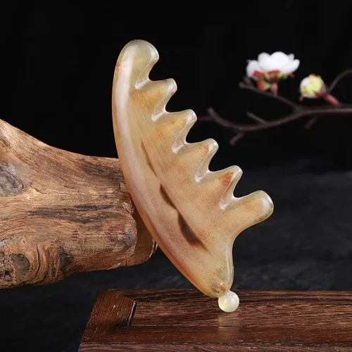 Cuerno Gua Sha peine cuero cabelludo masaje meridiano raspado terapia de acupuntura anticelulitis pérdida de cabello relajación Guasha herramienta