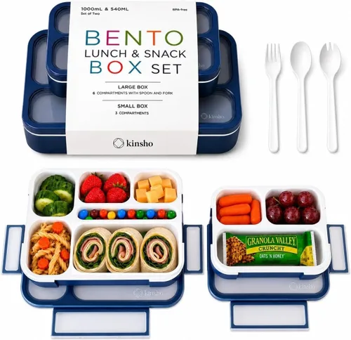 Miniatura 14 de Contenedor de lonchera Bento-Box para niños, niñas, mujeres, kit de 6 compartimentos para porciones escolares, cajas de comida o aperitivos para Rosa