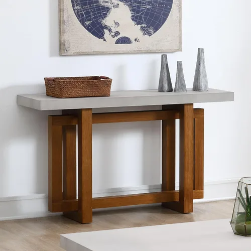 Miniatura 12 de Mesa consola de 57 pulgadas para entrada, moderna mesa de sofá, mesa de sofá rústica con diseño de patas cruzadas, mesa de chapa de acacia