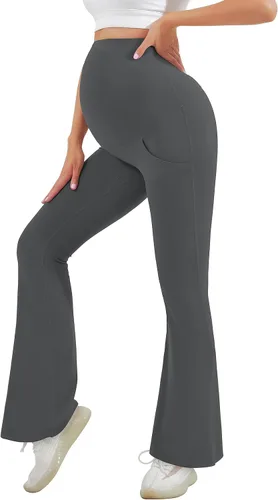 Miniatura 7 de HEGALY Leggings acampanados de maternidad para mujer sobre el vientre, pantalones casuales de yoga para embarazo, con bolsillos, suaves como