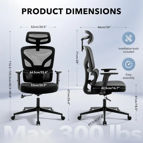 Miniatura 2 de Silla de oficina ergonómica - Silla de escritorio de malla para el hogar con soporte lumbar ajustable, silla de juegos de computadora con respaldo