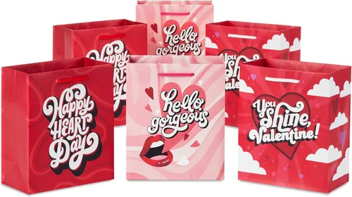 Miniatura 8 de Hallmark Bolsas medianas de regalo para el día de San Valentín de 8.8 pulgadas con papel de seda (corazones diagonales y rayas, paquete de 3)