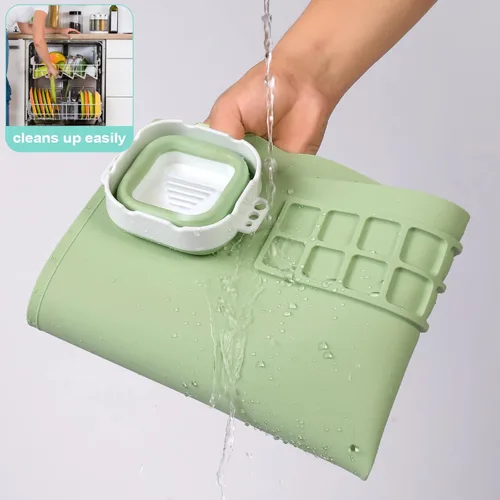 Miniatura 3 de AWOKE Tapete de pintura de silicona para protección de mesa, tapete de arte lavable de 20 x 16 pulgadas con 1 taza de agua para niños, tapete