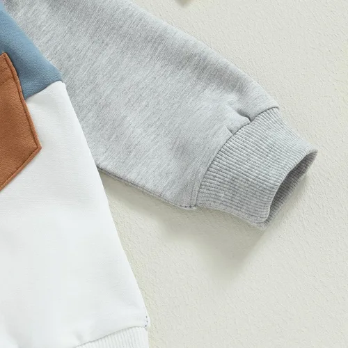 Miniatura 3 de Toddler Baby Boy Clothes Color Block Pullover Sweatshirt Top Elastic Waist Pockets Joggers Pants 2Pcs Fall Outfit