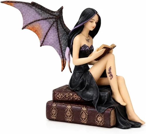 Comfy Hour - Figura de hada de lectura de hora, estatua de bruja oscura gótica sentada en libros vintage, espíritu mítico de fantasía coleccionable