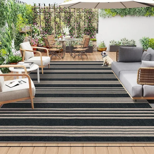 Miniatura 32 de Lahome Alfombra de yute a rayas fácil para patio al aire libre, alfombras lavables de 3 x 5 pies para entrada, porche, casa de campo, alfombra