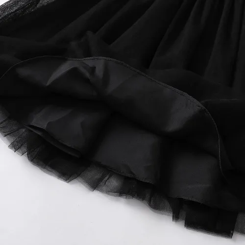 Miniatura 7 de OPAWO Vestido negro para niña pequeña, dama de honor, 3D, tul de encaje, vestido de princesa de satén, vestido de fiesta, concurso, funerario