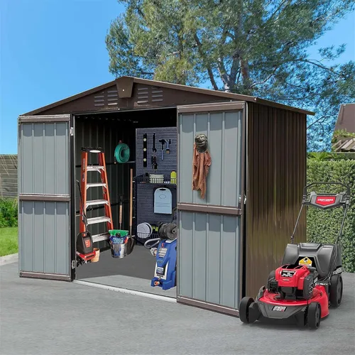 Miniatura 6 de Cobertizo pequeño de almacenamiento de metal de 5 x 3 pies para exteriores, cobertizo de jardín gris oscuro con techo inclinado y puertas dobles