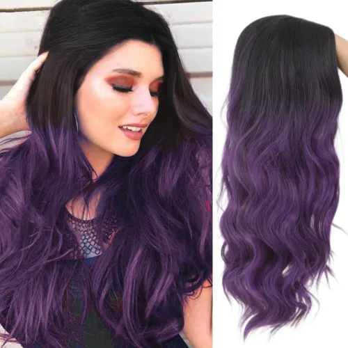 Miniatura 12 de Swiking Pelucas largas de color verde y negro para mujer, pelucas de cabello ondulado natural ombré verde sintético de fibra suave para fiesta