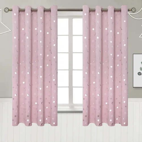 Miniatura 64 de BGment Cortinas opacas para dormitorio infantil, con aislamiento térmico, con ojales, estampado de estrellas plateadas, cortinas para oscurecer