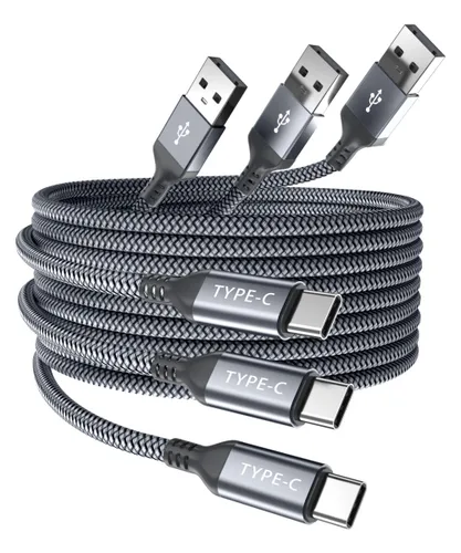 Miniatura 8 de Cable de carga USB tipo C, paquete de 3, (1.5/3.3/6.6 pies), de nailon, para Samsung Galaxy Fold Note 9, 8, S10, S9, S8, S10E, 10, 10E, Plus, S20