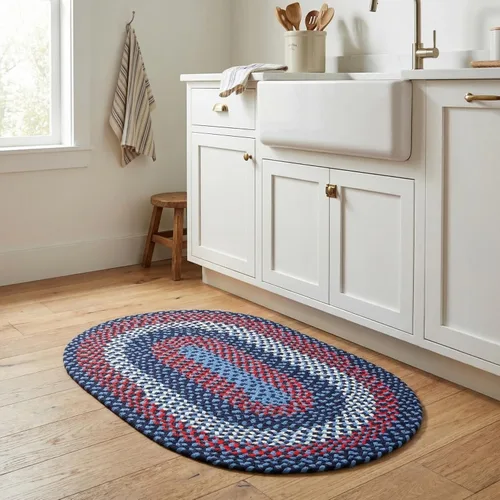 Miniatura 44 de Super Area Rugs Alfombra trenzada azul de 7 x 9 pulgadas, alfombra tejida ovalada para sala de estar, alfombra trenzada de granja, alfombra