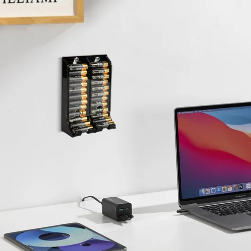 Miniatura 7 de Soporte organizador de baterías AA, dispensador de acrílico con capacidad para 22 baterías, organizador de montaje en pared, contenedor pequeño