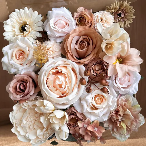 ASTRYAS Juego de rosas artificiales de flores de color nude, peonías falsas de otoño para bricolaje, ramo de boda, decoración de baby shower, Beige
