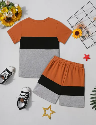 Miniatura 3 de Ribabz Ropa para niños pequeños, ropa de verano con estampado de letras y pantalones cortos, conjunto de 2 piezas