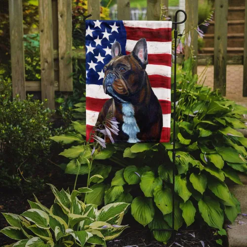 Miniatura 2 de Caroline's Treasures LH9010GF Bandera de Estados Unidos con bandera de jardín de bulldog francés, bandera decorativa para patio exterior, patio
